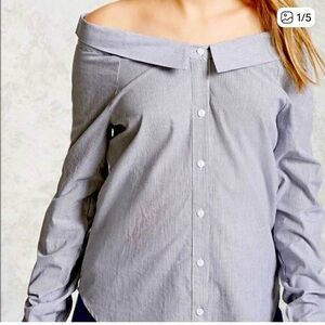Forever 21 Off-Shoulder Blue Button Down Shirt